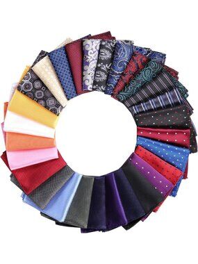 28 Pack Men's Pocket Squares Set - Assorted Colors Handkerchiefs with Holder